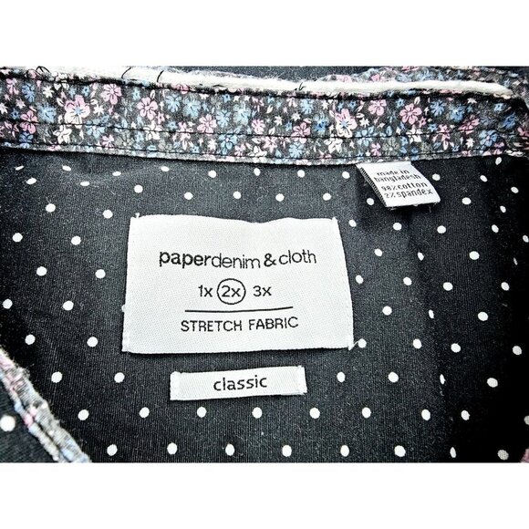 Paper Denim Cloth Stretch Fabric Classeic Size 2XL Black Polka Dots Short Sleeve - Picture 4 of 9